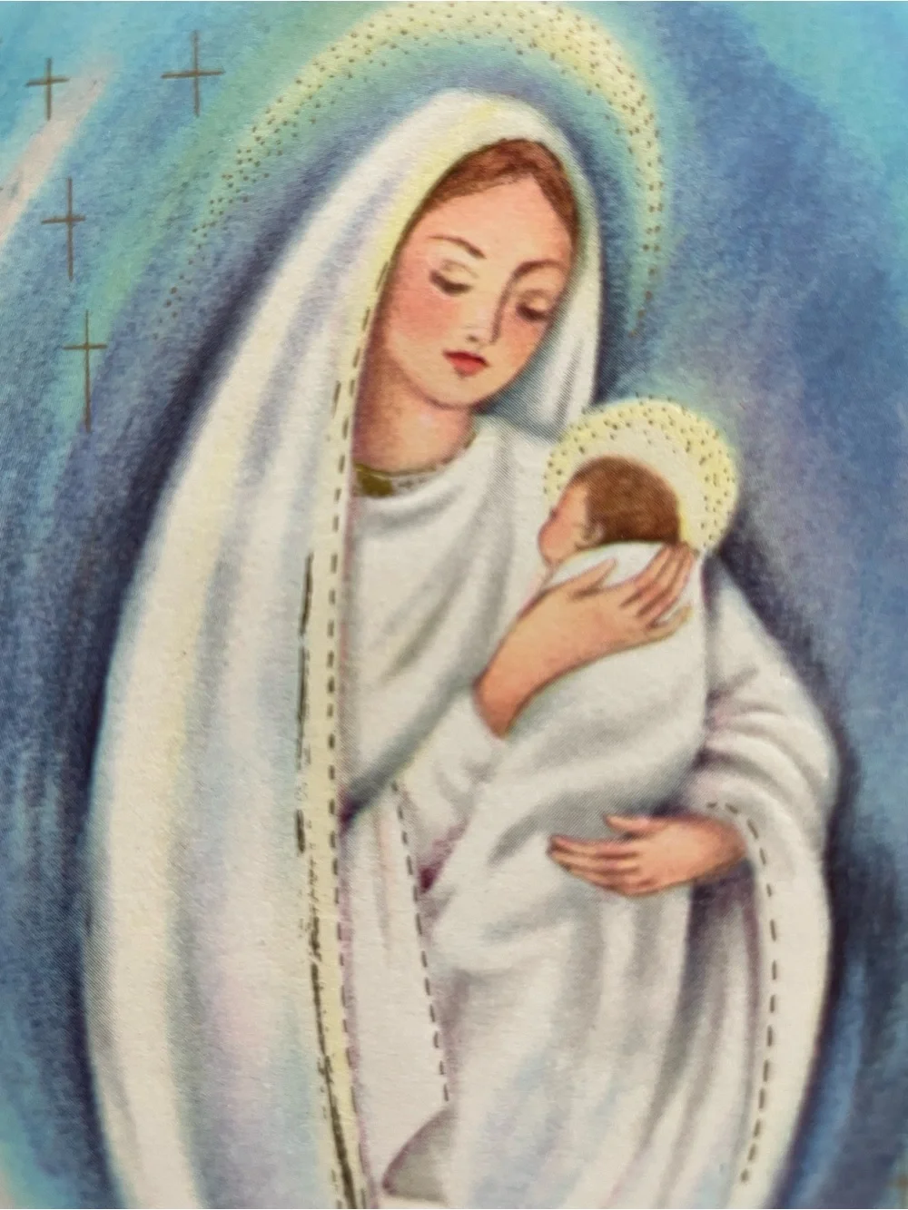 Vintage Religious Christmas Card with Virgin Mary Holding Baby Jesus